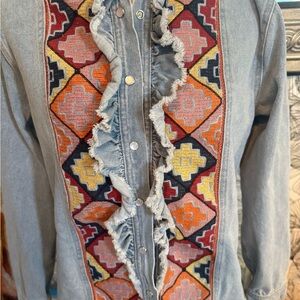 Layerz Embroidered Ruffle Denim Shirt Size Large Pre-loved Excellent Condition